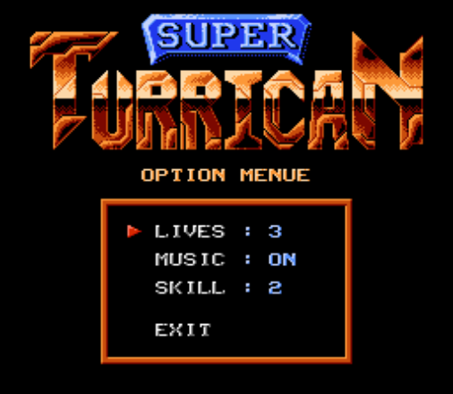 Опции игры Super Turrican