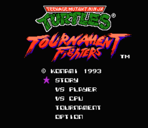 Меню игры Teenage Mutant Ninja Turtles: Tournament Fighters (NES)
